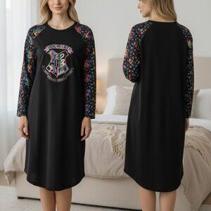 Harry Potter Hogwarts Long Sleeve Nightgown XXXL Black